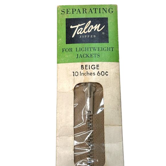 Vintage Talon Zipper Separating Lightweight Jackets 10 inch Beige NOS - Picture 1 of 4